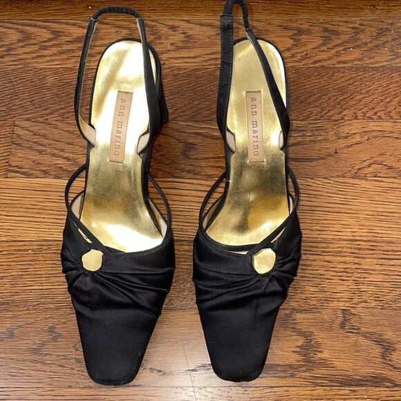 Ann Marino black cloth sling back heels - Picture 1 of 7